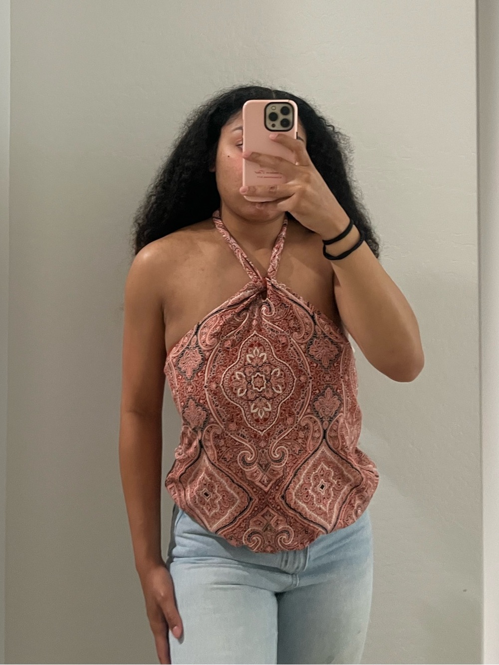 Women's Pink Paisley Halter Top